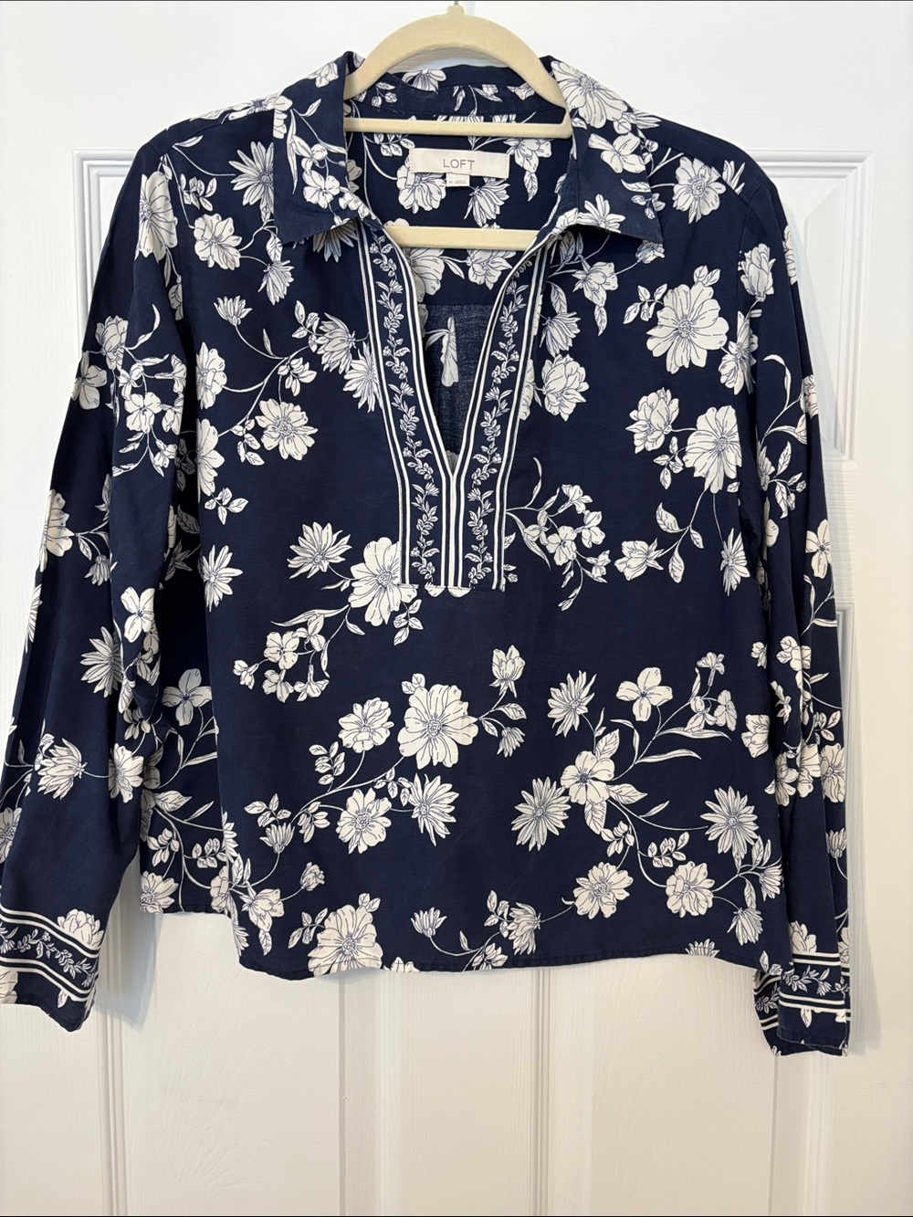 LOFT Navy Floral Split V Popover Tunic